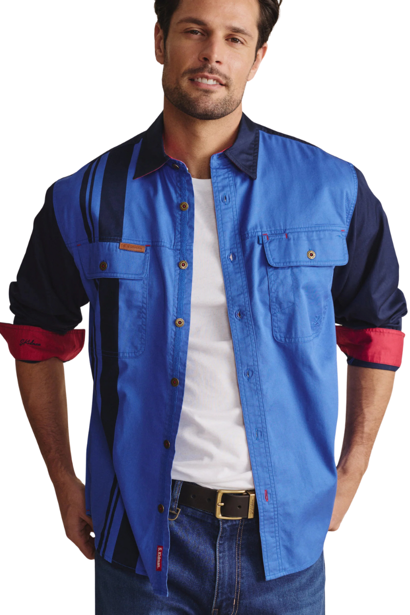 S.Kidman Mens Armstrong Full Button L/S Print Shirt (1SHM00113) Mid Blue