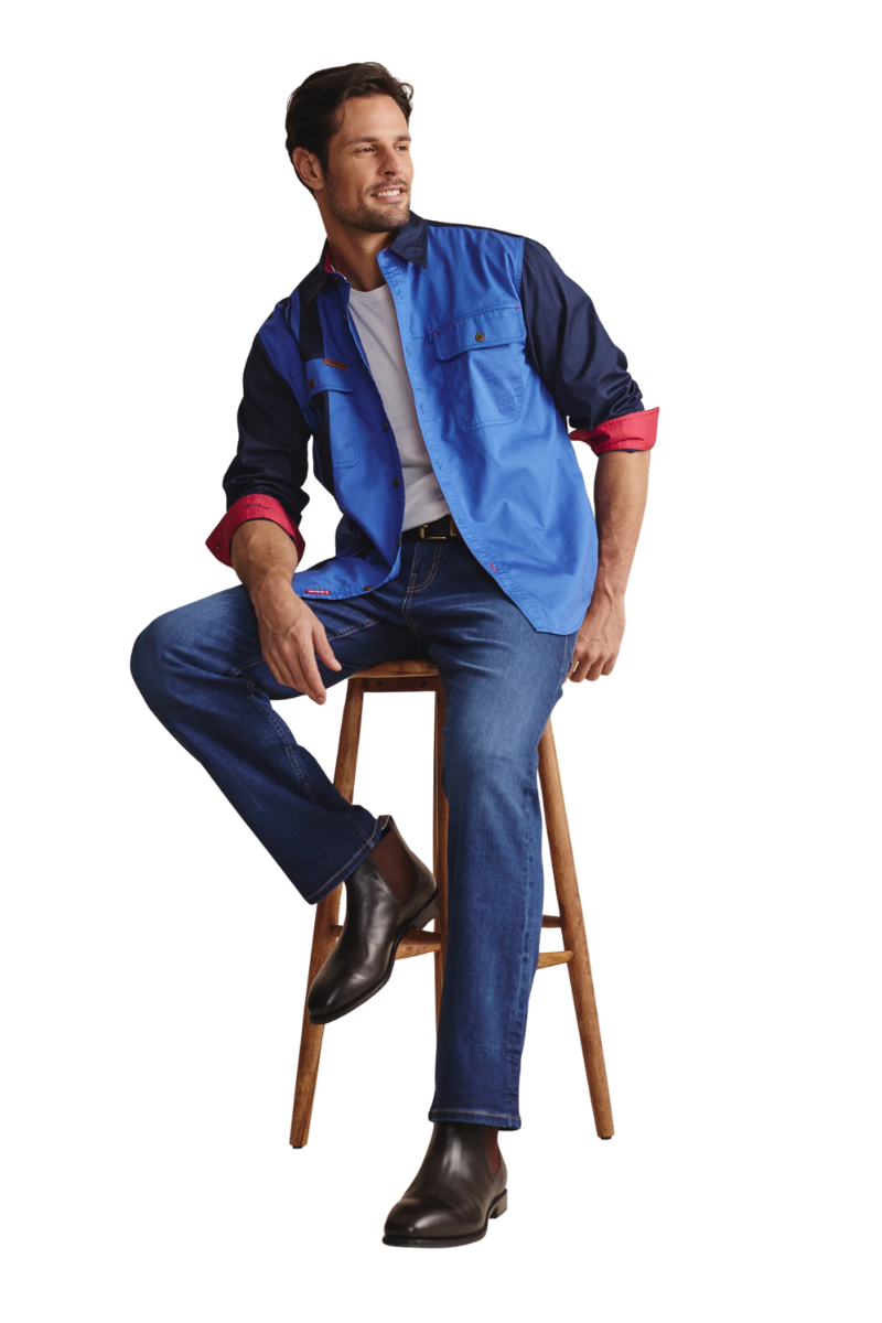 S.Kidman Mens Armstrong Full Button L/S Print Shirt (1SHM00113) Mid Blue