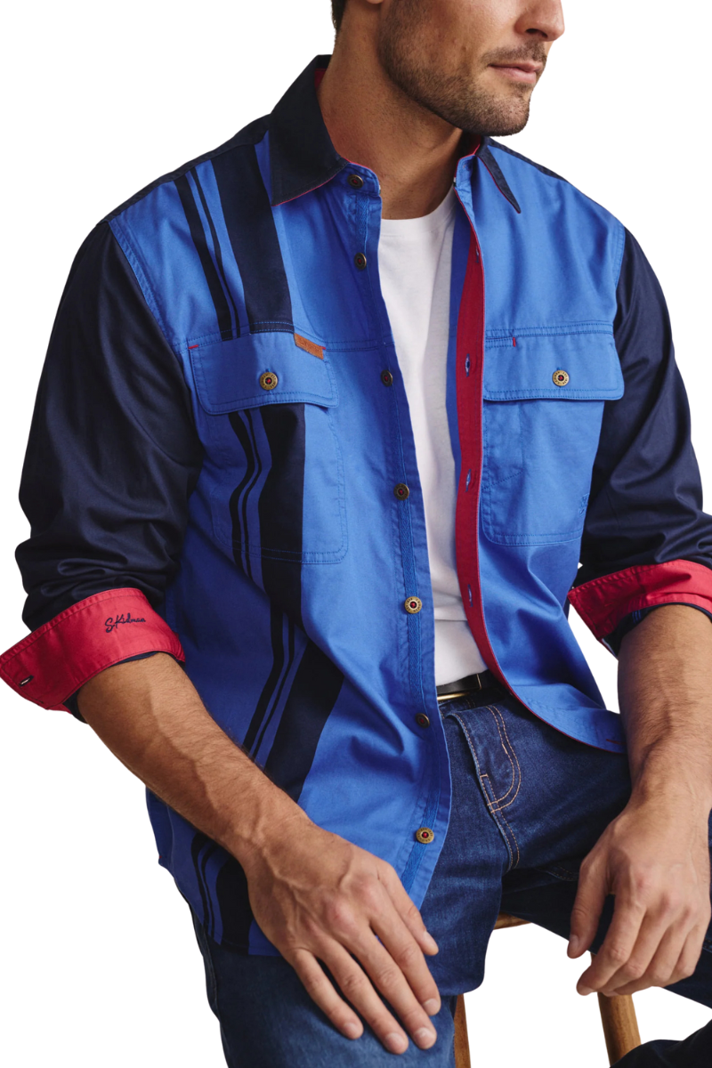 S.Kidman Mens Armstrong Full Button L/S Print Shirt (1SHM00113) Mid Blue