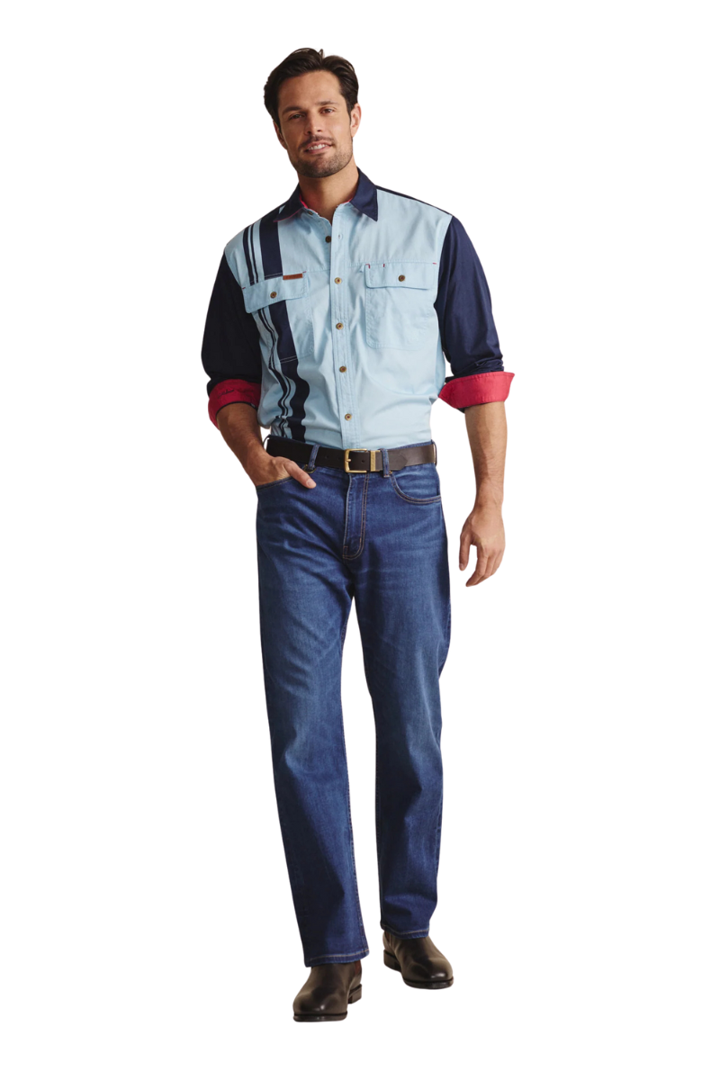 S.Kidman Mens Armstrong Full Button L/S Print Shirt (1SHM00113) Sky Blue