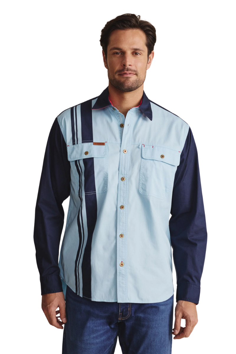 S.Kidman Mens Armstrong Full Button L/S Print Shirt (1SHM00113) Sky Blue