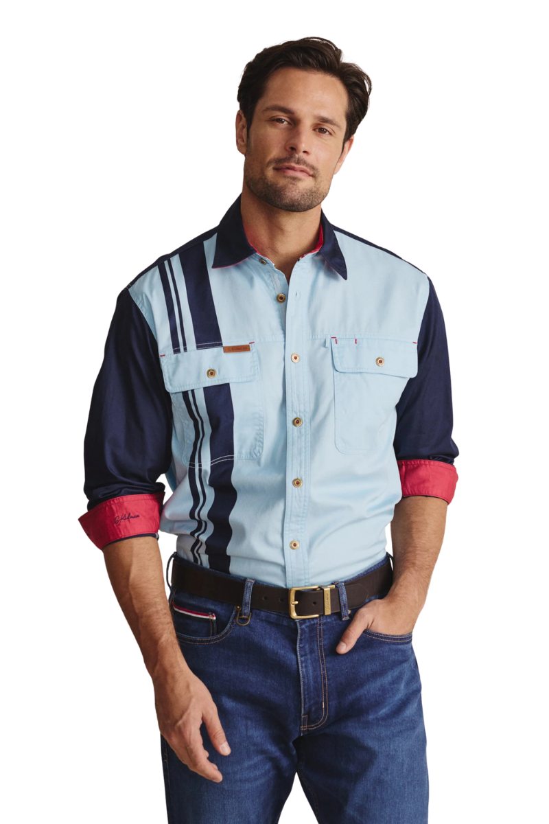 S.Kidman Mens Armstrong Full Button L/S Print Shirt (1SHM00113) Sky Blue
