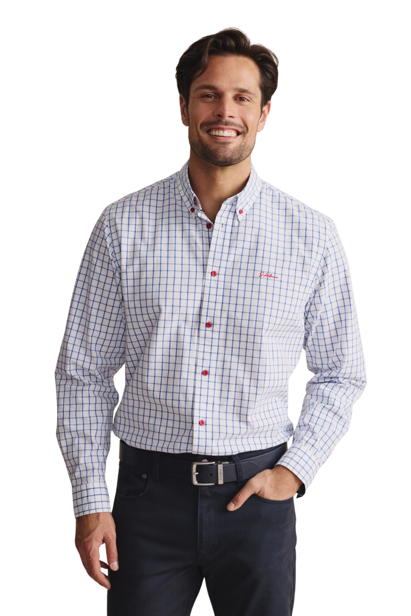 S.Kidman Mens Murchison Full Button L/S Print Shirt (1SHM00003) Mid Blue