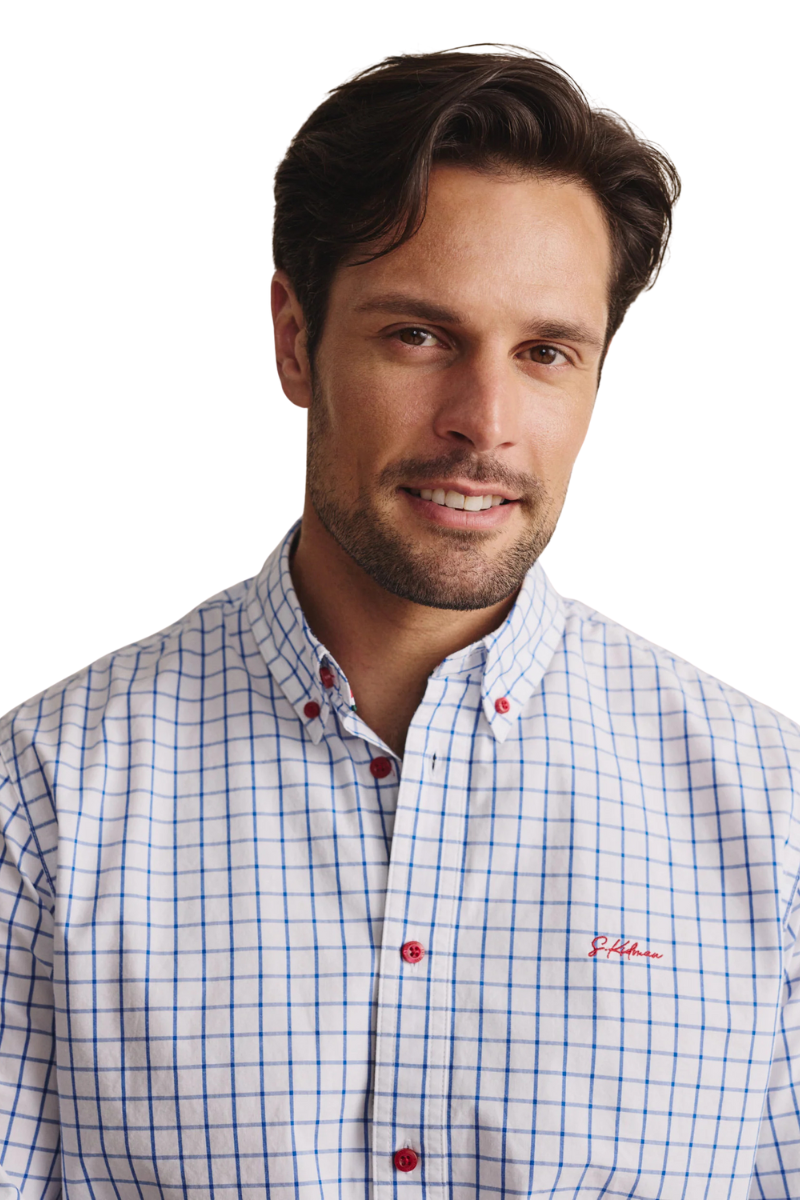 S.Kidman Mens Murchison Full Button L/S Print Shirt (1SHM00003) Mid Blue