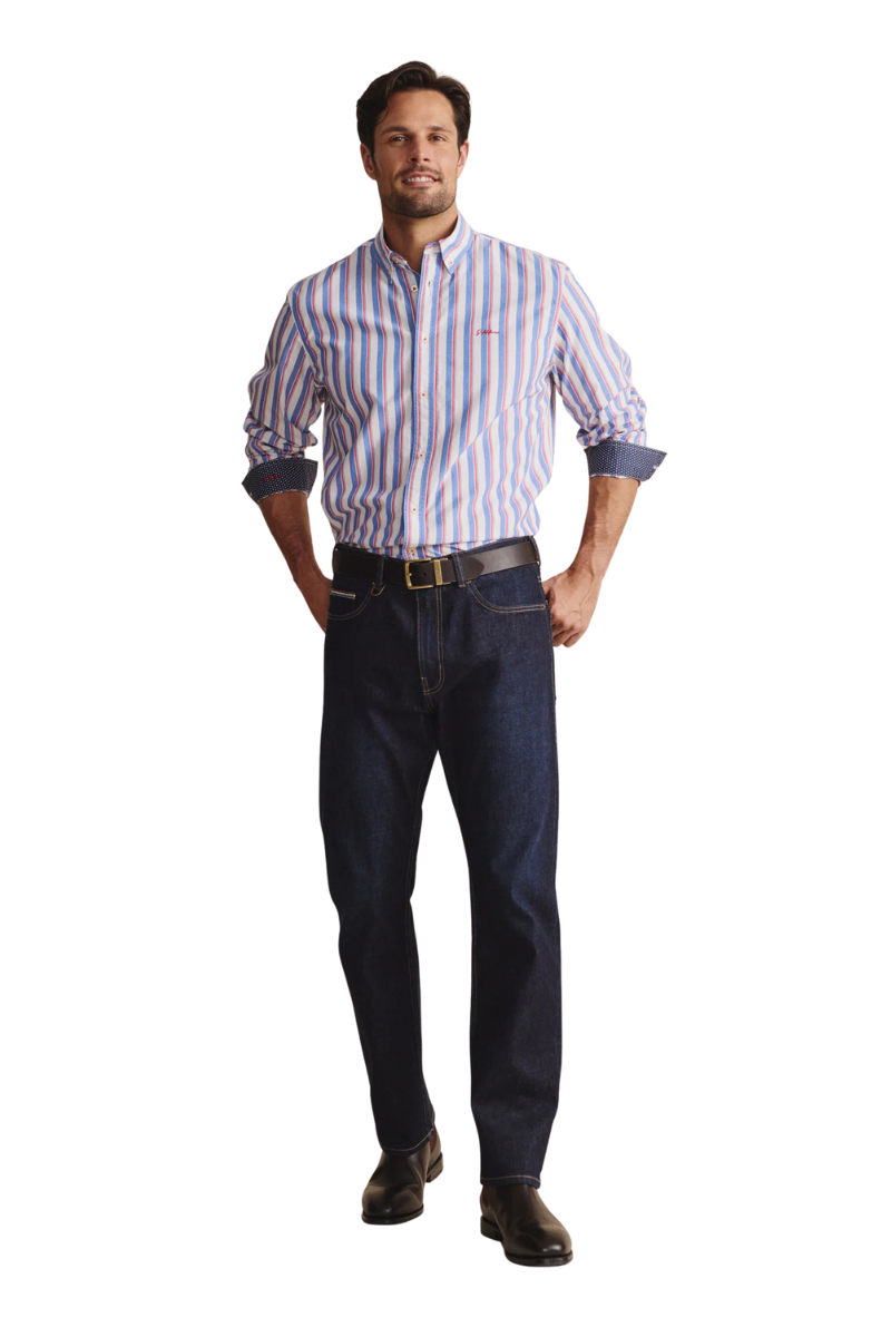 S.Kidman Mens Dexter Full Button L/S Print Shirt (1SHM00005) Mid Blue