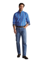 S.Kidman Mens Aberdeen Full Button L/S Print Shirt (1SHM00079) Mid Blue