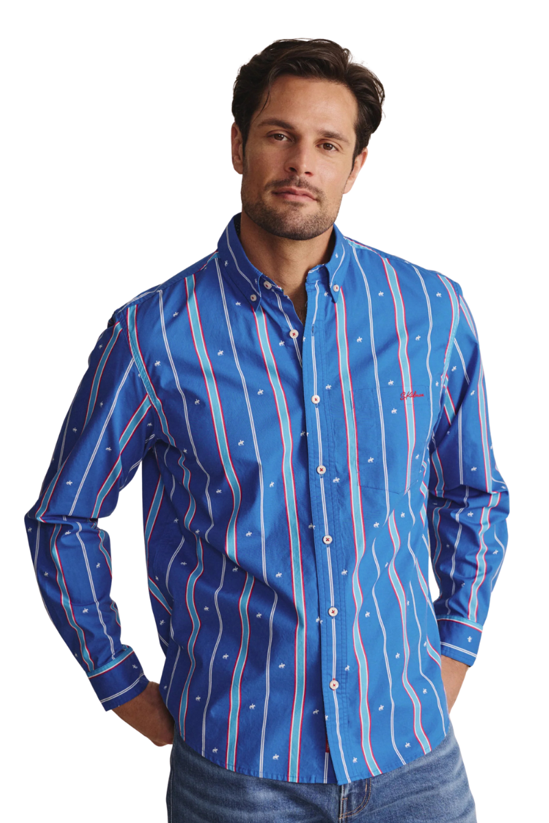 S.Kidman Mens Aberdeen Full Button L/S Print Shirt (1SHM00079) Mid Blue