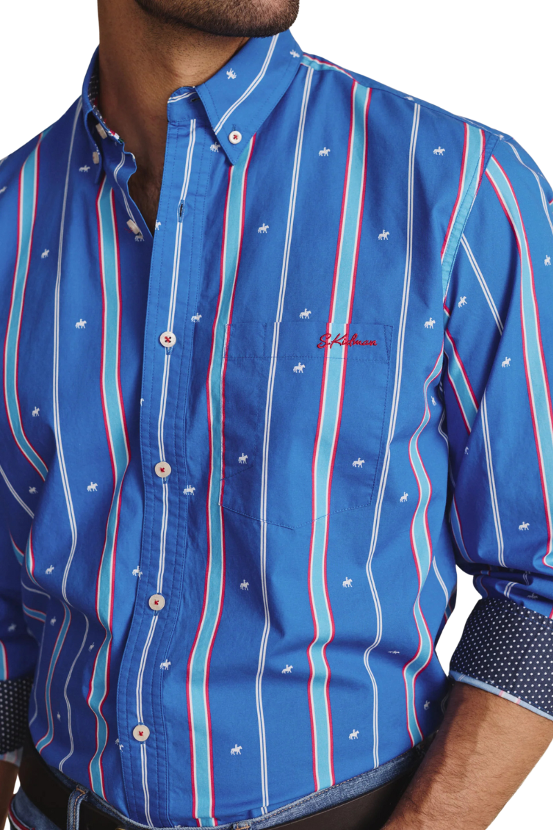 S.Kidman Mens Aberdeen Full Button L/S Print Shirt (1SHM00079) Mid Blue