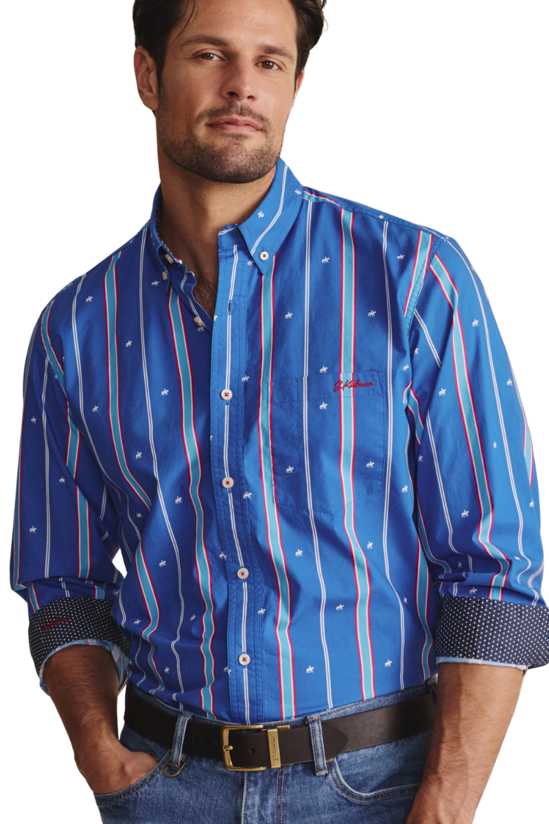 S.Kidman Mens Aberdeen Full Button L/S Print Shirt (1SHM00079) Mid Blue