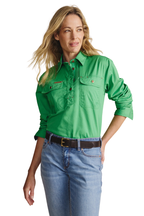 S.Kidman Womens Camfield Half Button L/S Work Shirt (1SHW00133) Green
