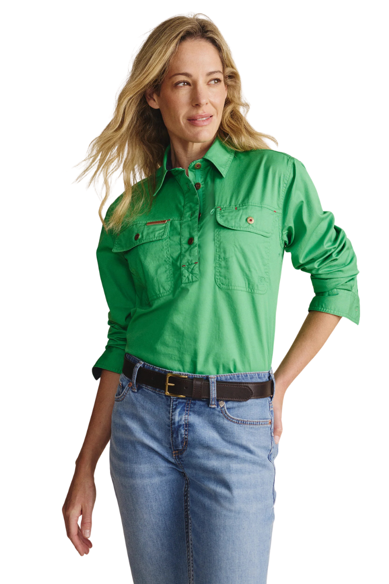 S.Kidman Womens Camfield Half Button L/S Work Shirt (1SHW00133) Green