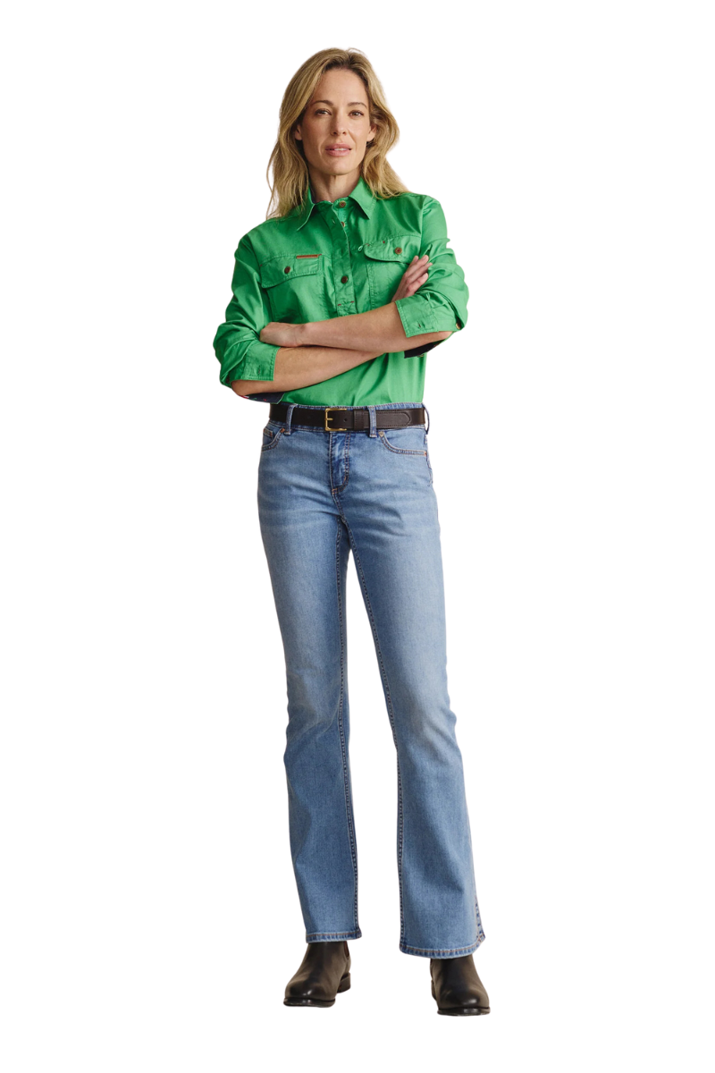 S.Kidman Womens Camfield Half Button L/S Work Shirt (1SHW00133) Green