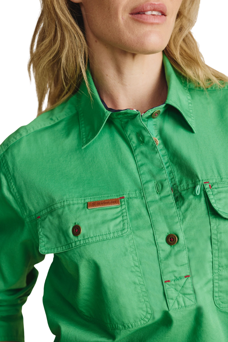 S.Kidman Womens Camfield Half Button L/S Work Shirt (1SHW00133) Green