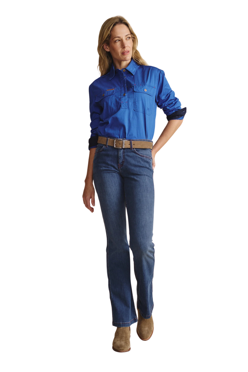 S.Kidman Womens Camfield Half Button L/S Work Shirt (1SHW00133) Mid Blue