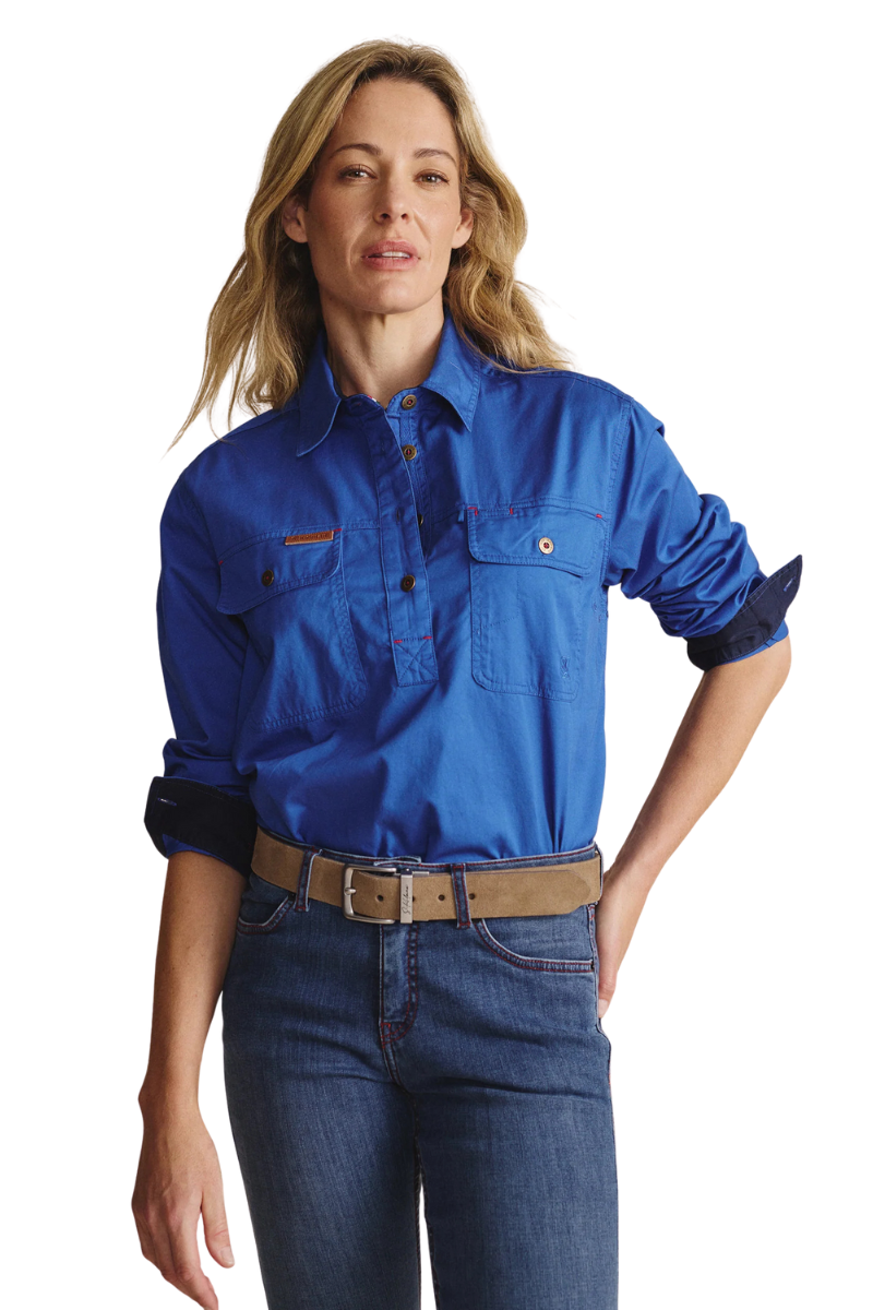 S.Kidman Womens Camfield Half Button L/S Work Shirt (1SHW00133) Mid Blue