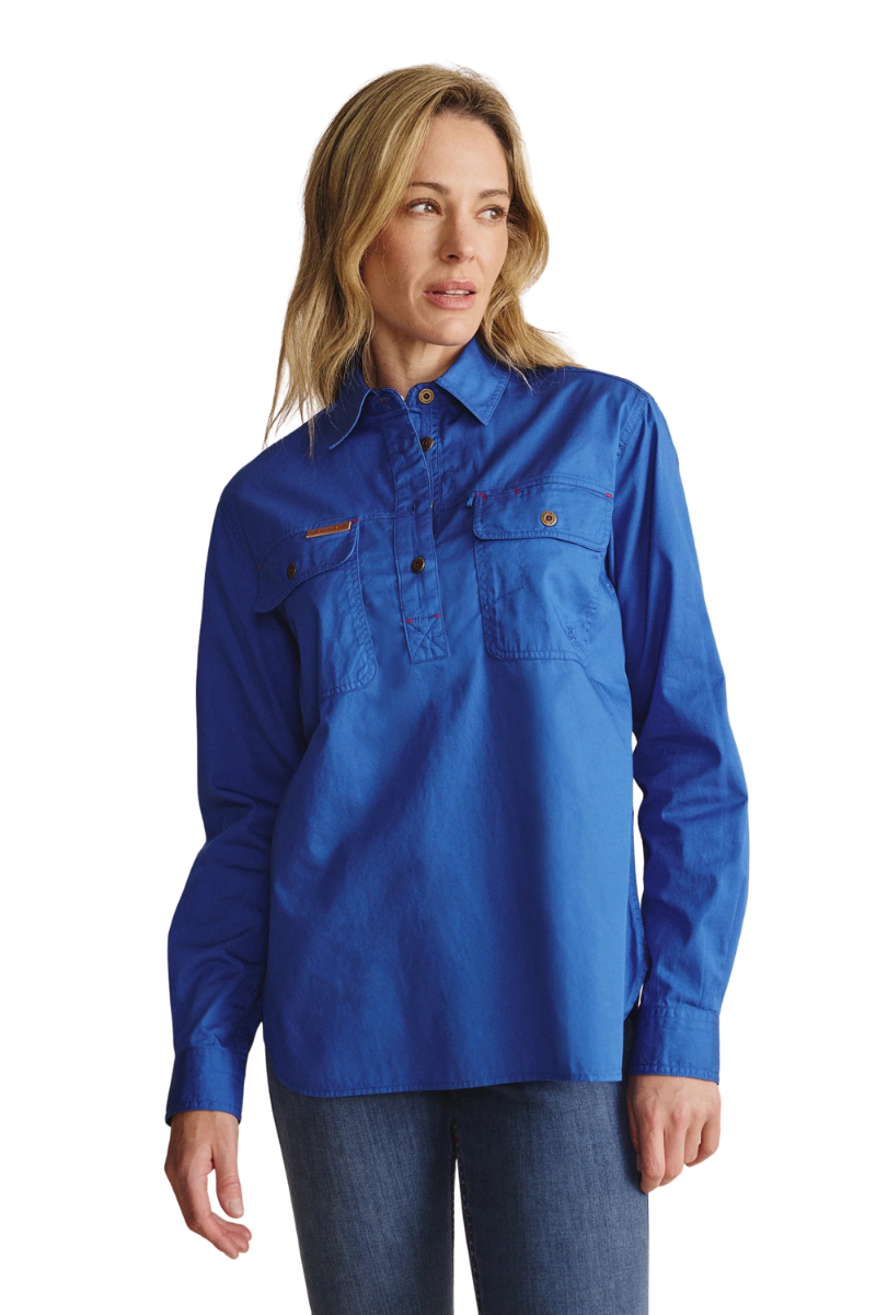 S.Kidman Womens Camfield Half Button L/S Work Shirt (1SHW00133) Mid Blue