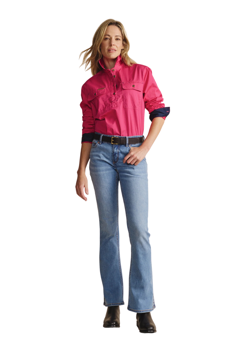 S.Kidman Womens Camfield Half Button L/S Work Shirt (1SHW00133) Pink