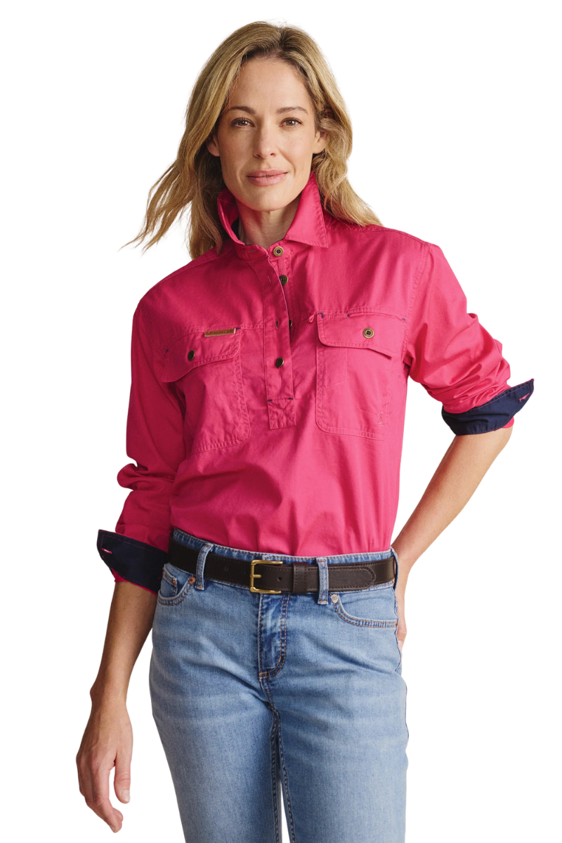 S.Kidman Womens Camfield Half Button L/S Work Shirt (1SHW00133) Pink