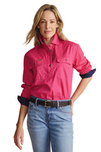 S.Kidman Womens Camfield Half Button L/S Work Shirt (1SHW00133) Pink