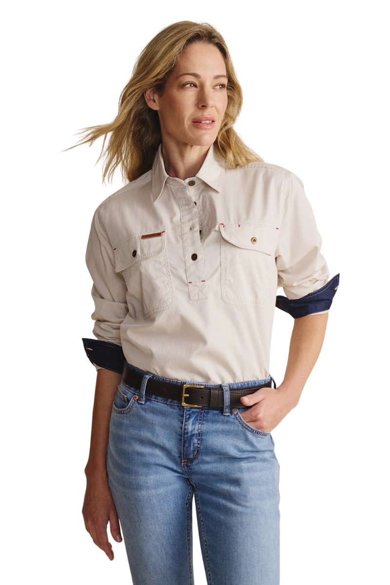 S.Kidman Womens Camfield Half Button L/S Work Shirt (1SHW00133) Stone