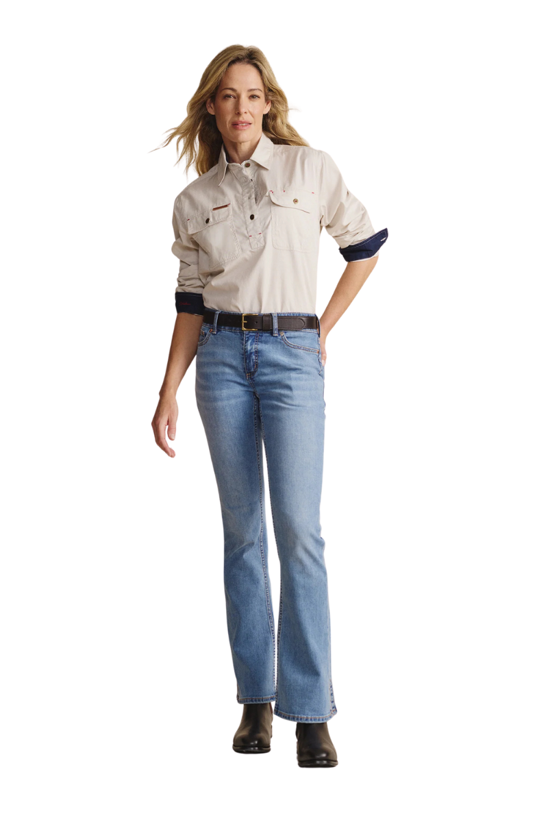 S.Kidman Womens Camfield Half Button L/S Work Shirt (1SHW00133) Stone