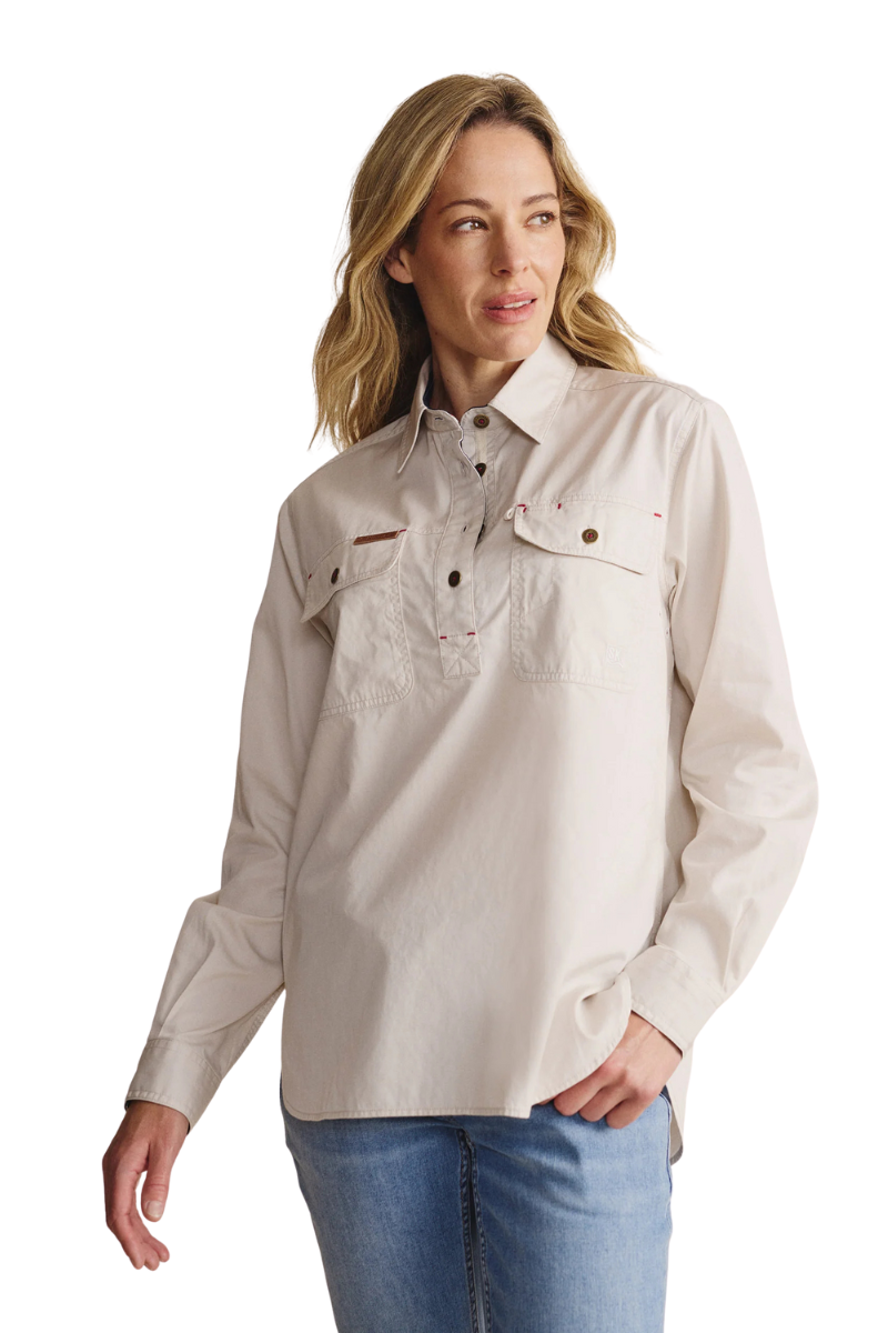 S.Kidman Womens Camfield Half Button L/S Work Shirt (1SHW00133) Stone