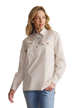 S.Kidman Womens Camfield Half Button L/S Work Shirt (1SHW00133) Stone