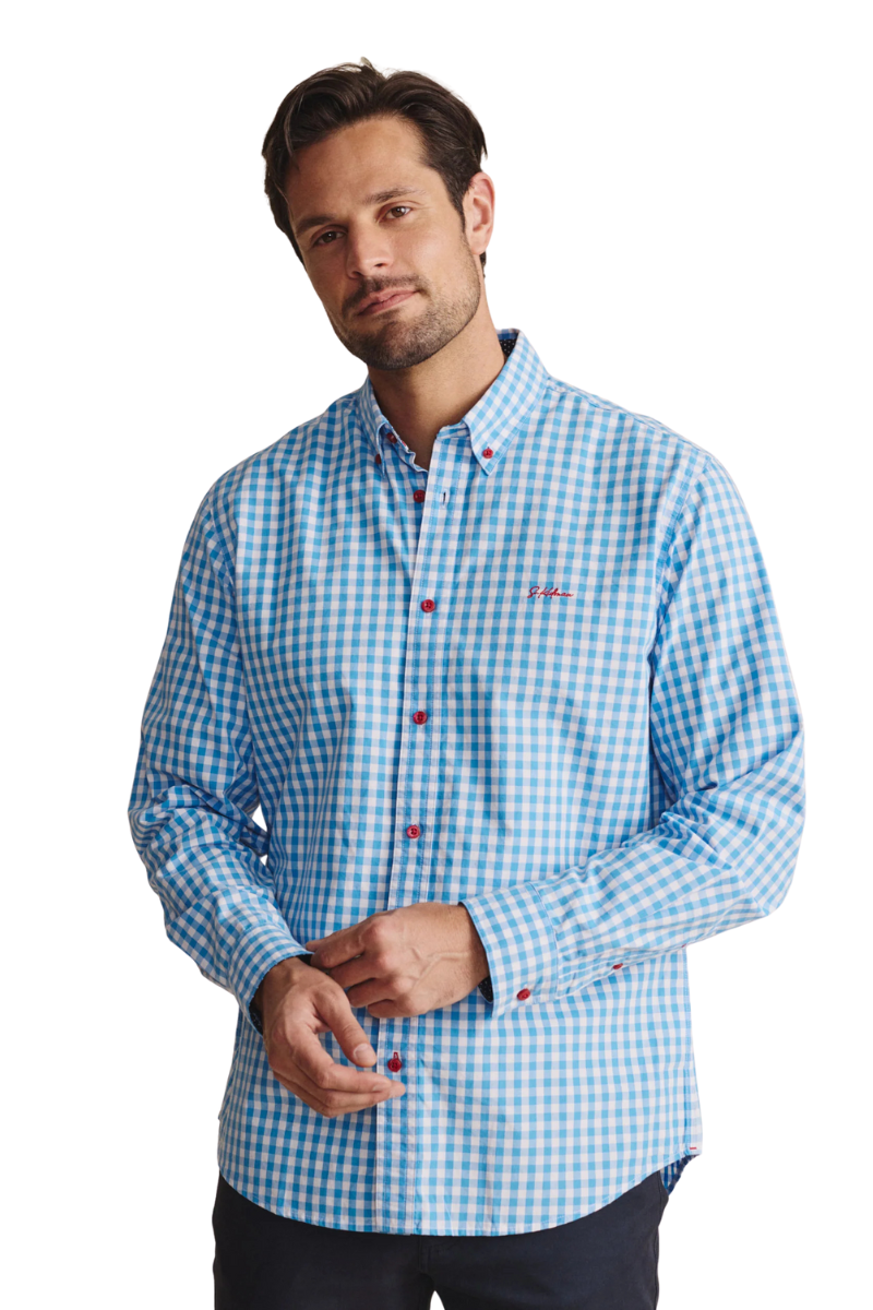 S.Kidman Mens Holstein Full Button L/S Print Shirt (1SHM00002) Pale Blue