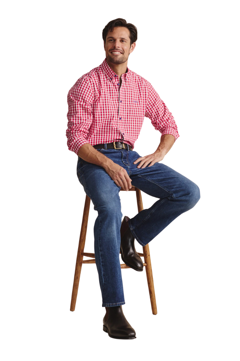 S.Kidman Mens Holstein Full Button L/S Print Shirt (1SHM00002) Red