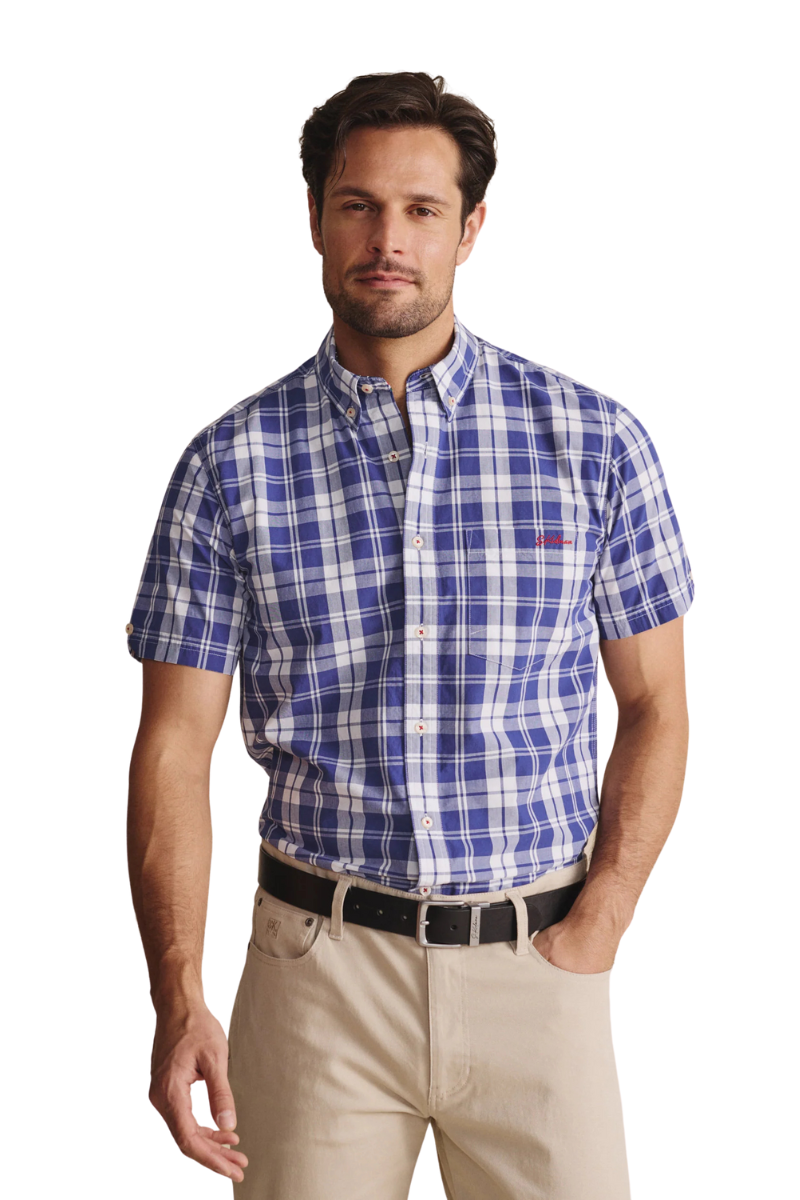 S.Kidman Mens Cooper Full Button S/S Print Shirt (1SHM00086) Indigo
