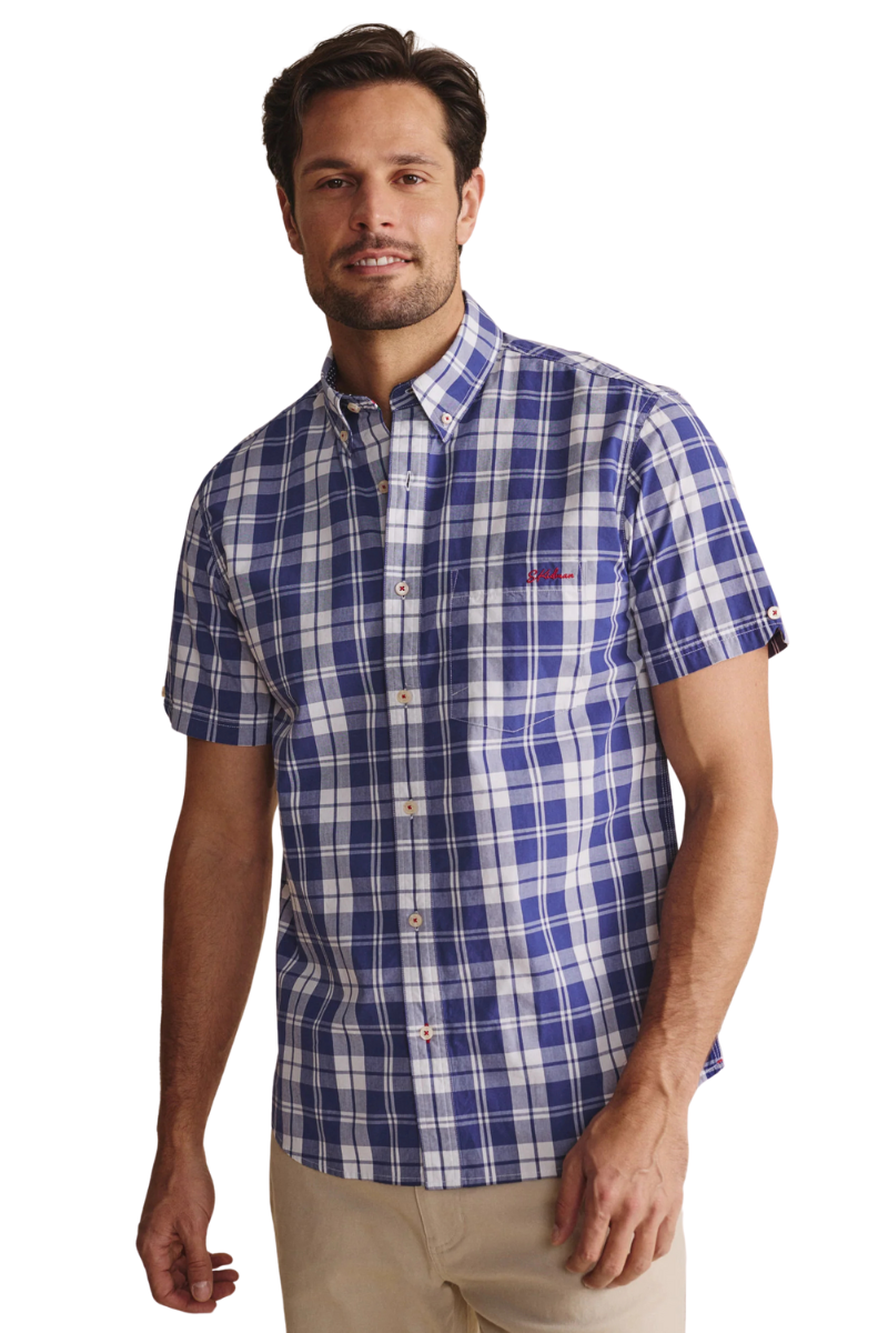 S.Kidman Mens Cooper Full Button S/S Print Shirt (1SHM00086) Indigo