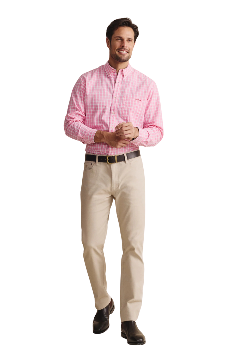 S.Kidman Mens Aberdeen Full Button L/S Dress Shirt (1SHM00081) Pale Pink Check