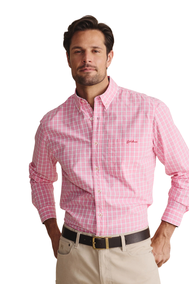S.Kidman Mens Aberdeen Full Button L/S Dress Shirt (1SHM00081) Pale Pink Check