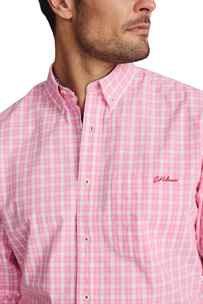 S.Kidman Mens Aberdeen Full Button L/S Dress Shirt (1SHM00081) Pale Pink Check