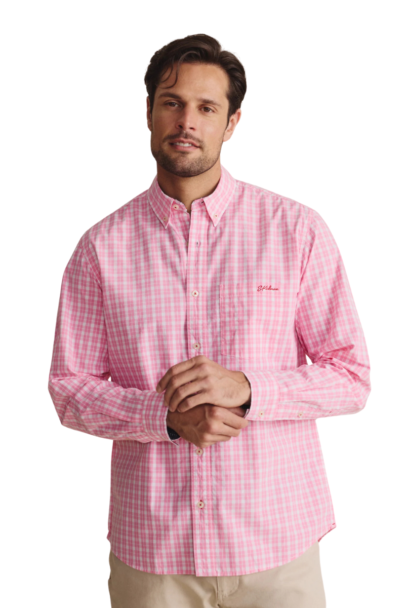 S.Kidman Mens Aberdeen Full Button L/S Dress Shirt (1SHM00081) Pale Pink Check