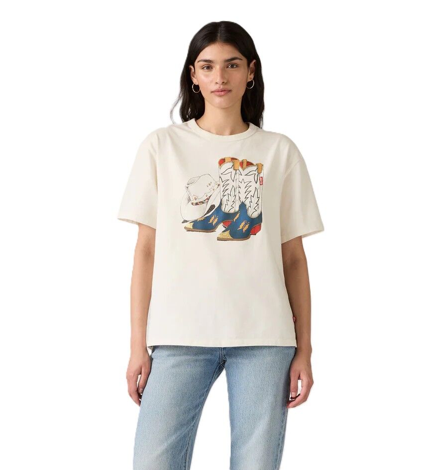 Levi's Womens Cowboy Boot and Hat S/S Tabor Tee (001MX-0007) Egret