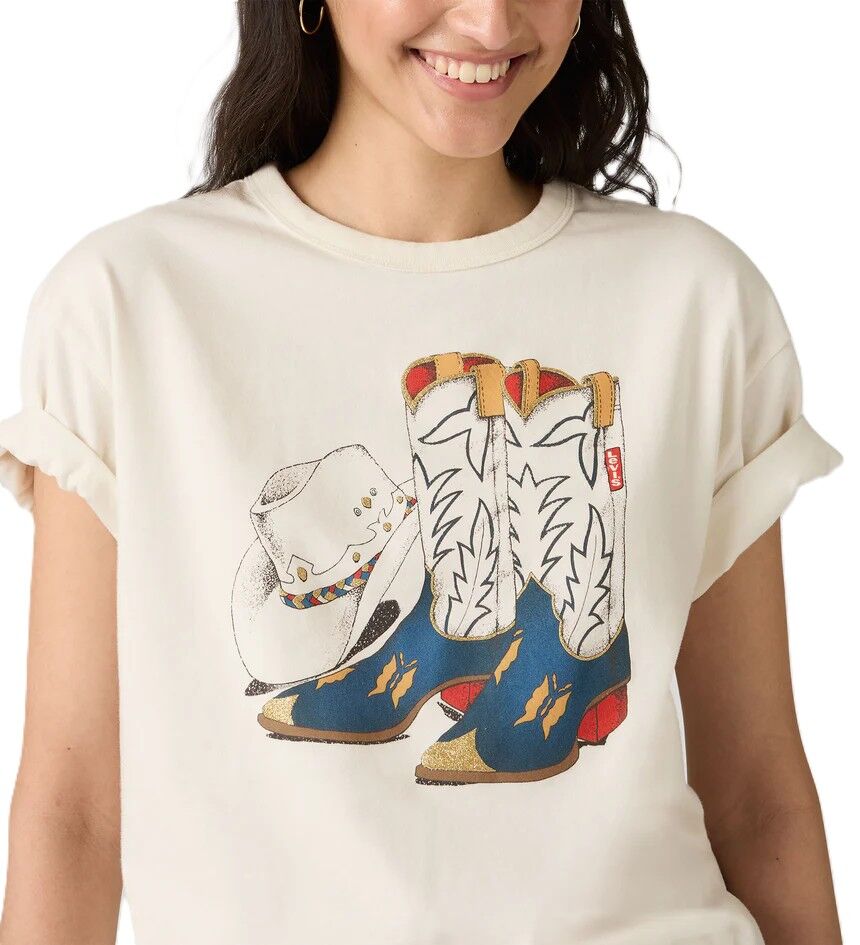 Levi's Womens Cowboy Boot and Hat S/S Tabor Tee (001MX-0007) Egret