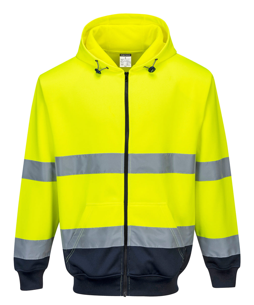 Portwest Mens Hi Vis 2-Tone Zip Front Hoodie (B317YNR) Yellow/Navy [AD]