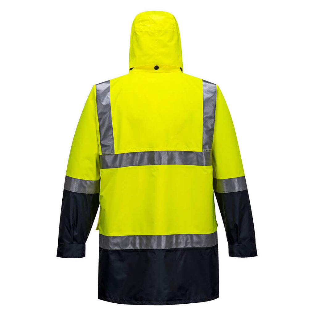 Portwest Mens Eyre Hi Vis Contrast Rain Traffic Jacket (MJ306) Yellow/Navy [GD]