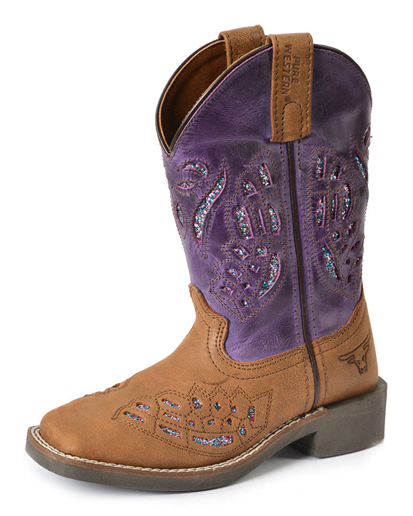 Pure Western Childrens Dash Western Boots (PCP78093C) Oiled Distressed Brown/Purple