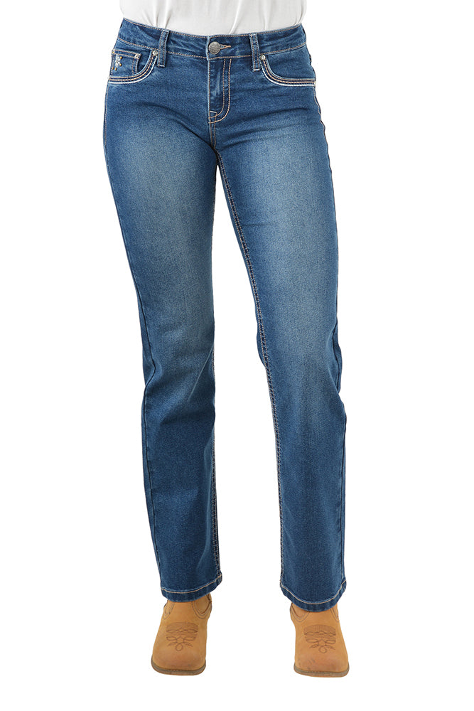 Pure Western Womens Snowie Straight Leg Jeans - 32 Leg (PCP2212727) True Blue [SD]