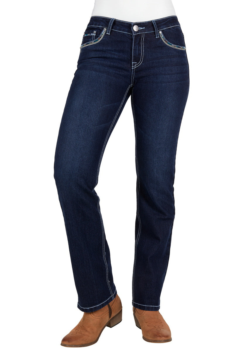 Pure Western Womens Oda Straight Leg Jeans - 32 Leg (PCP2212933) Midnight [AD]