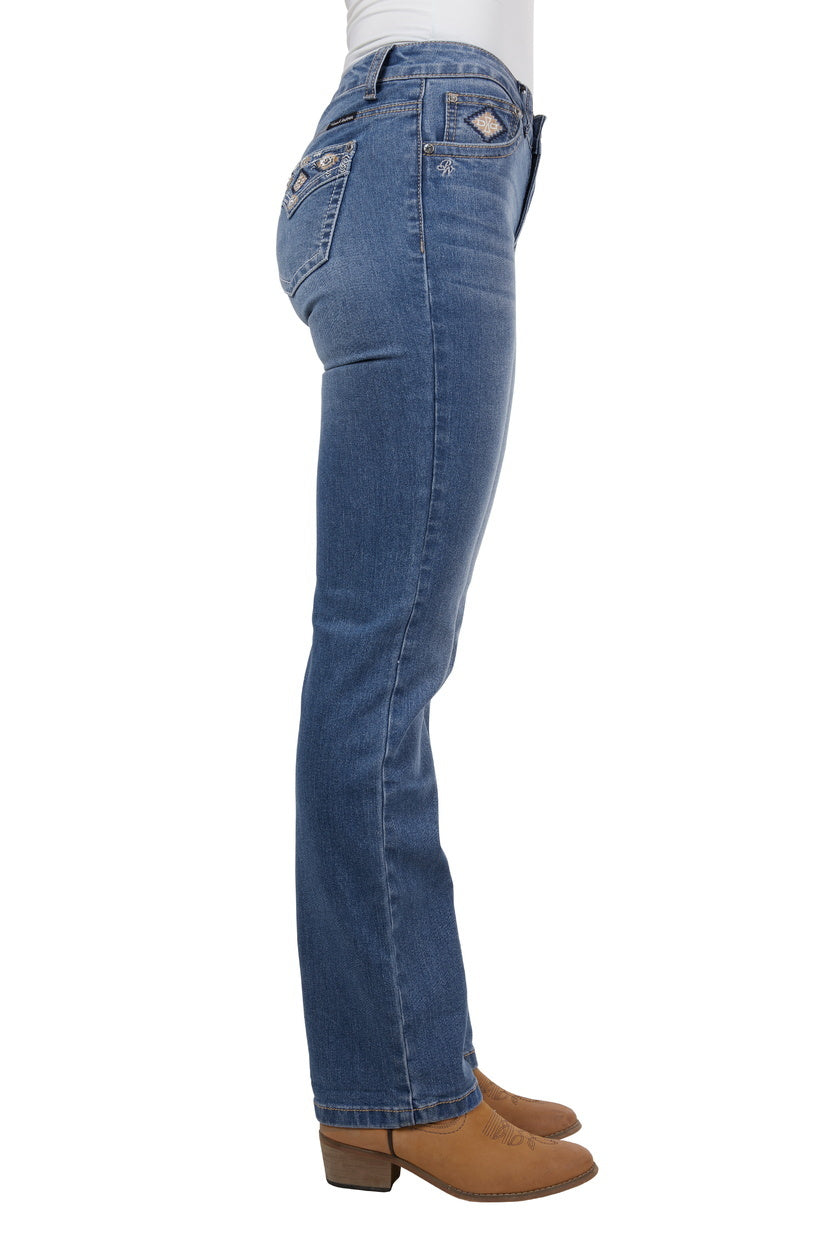Pure Western Womens Gia Hi Rise Bootcut Jeans - 34 Leg (PCP2213848) Retro Blue