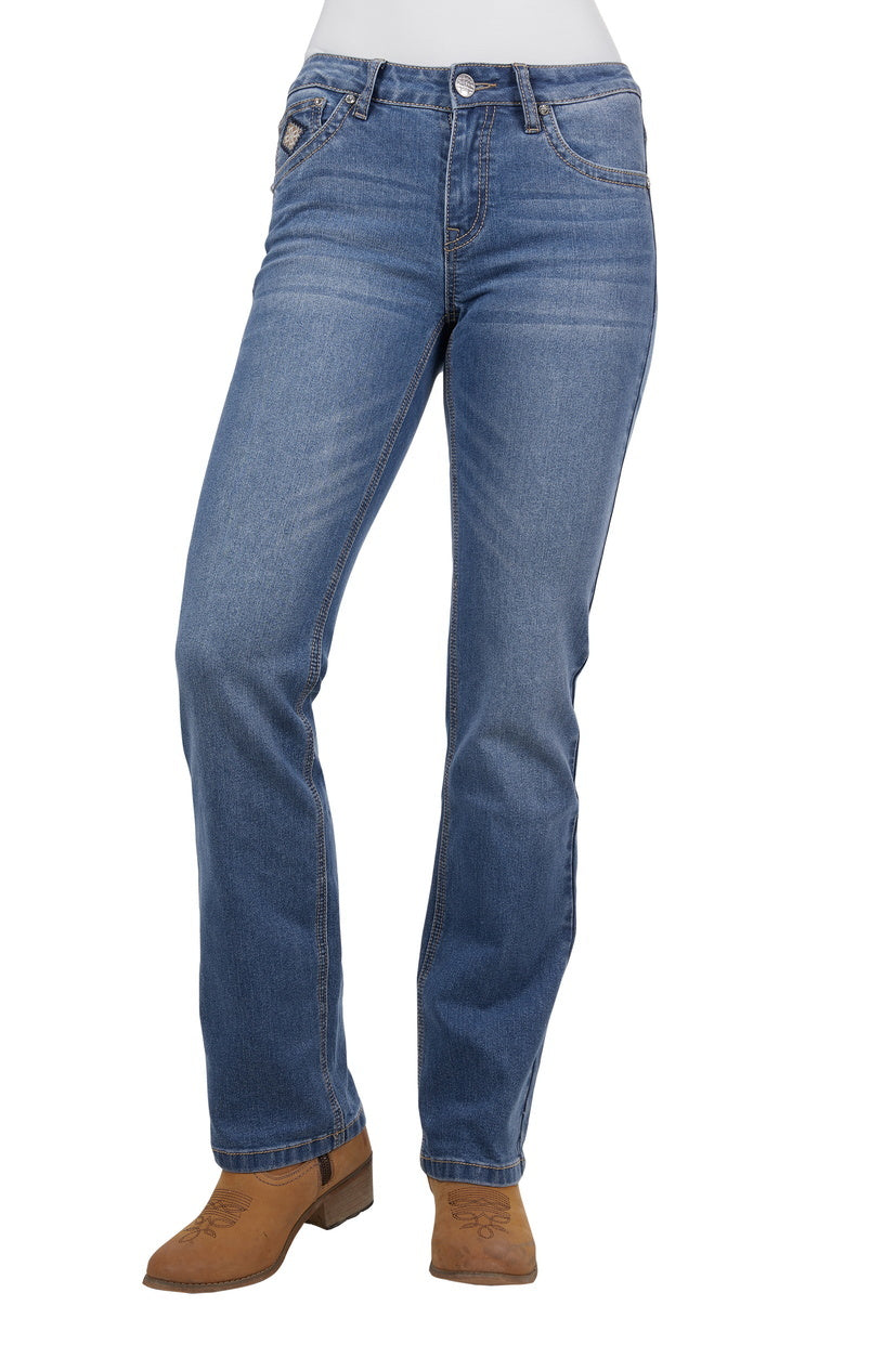Pure Western Womens Gia Hi Rise Bootcut Jeans - 34 Leg (PCP2213848) Retro Blue