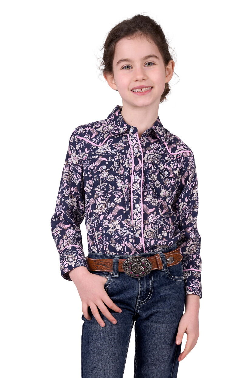 Pure Western Girls Hannah L/S Shirt (P5W5127050) Navy [SD]