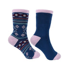 Pure Western PW Crew Socks - Twin Pack (PCP2949SOC) Navy/Pink