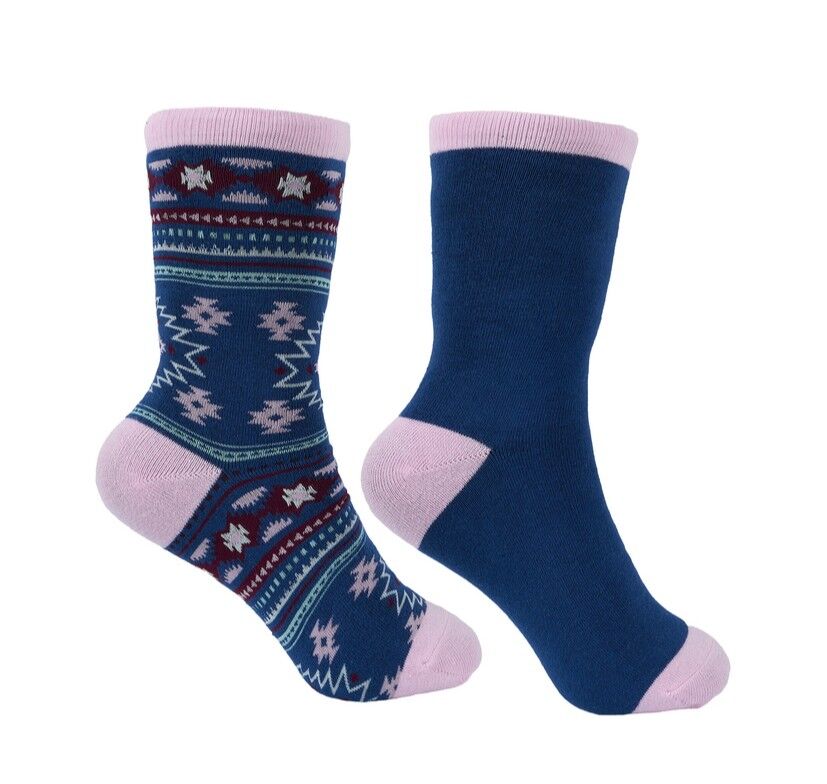 Pure Western PW Crew Socks - Twin Pack (PCP2949SOC) Navy/Pink