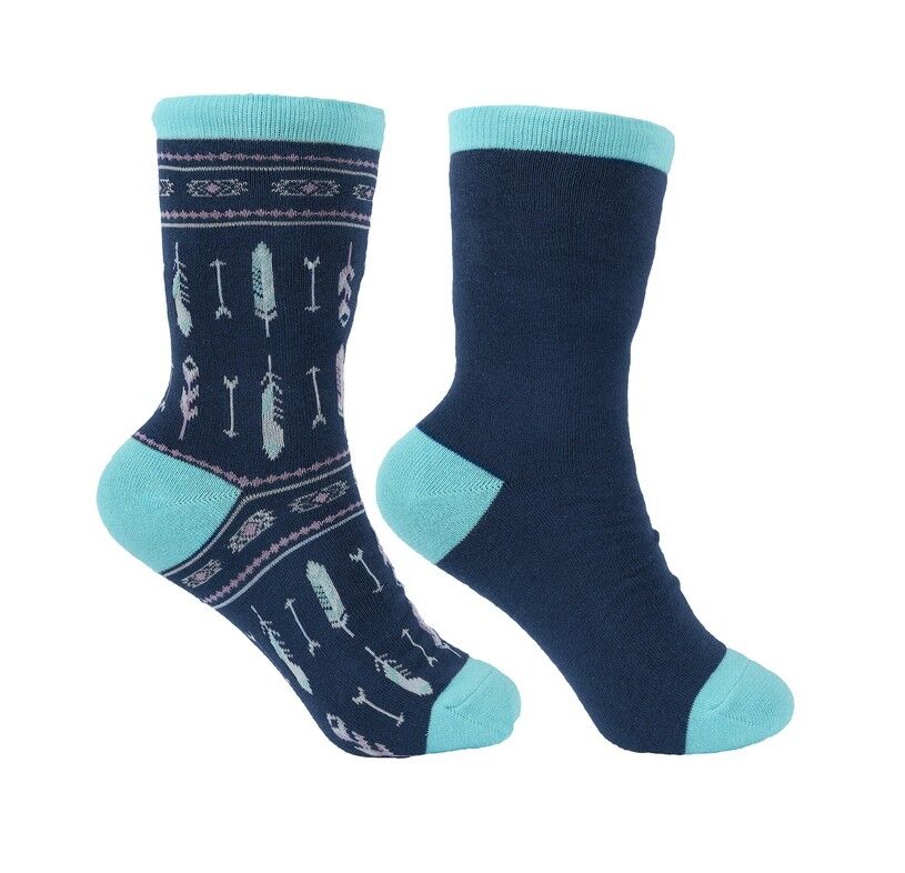 Pure Western PW Crew Socks - Twin Pack (PCP2949SOC) Navy/Turquoise