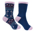 Pure Western Childrens PW Crew Socks - Twin Pack (PCP5970SOC) Navy/Pink