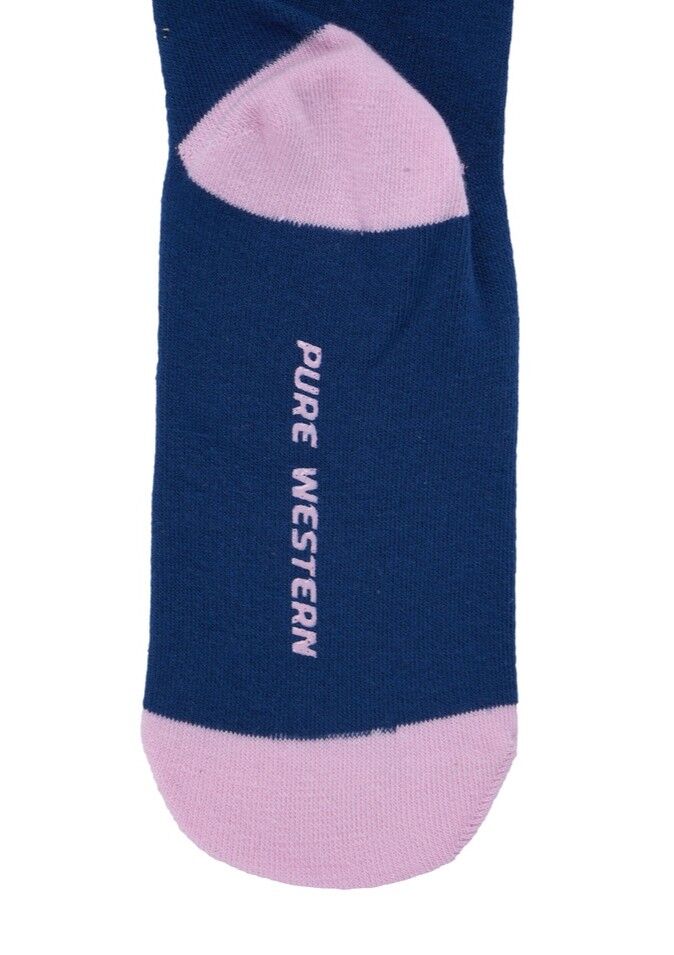 Pure Western Childrens PW Crew Socks - Twin Pack (PCP5970SOC) Navy/Pink